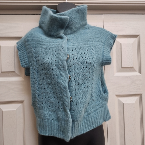 Free People Sweaters - Women's Teal Button Up Woolen Angora Sweater w/ Pockets By Free People sz. Small